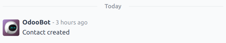 A close up of a chatter thread of an OdooBot created contact record.
