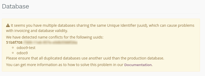 Mensagem de erro de UUID da base de dados