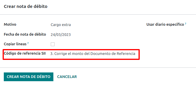 Debit note correcting referenced document amount.