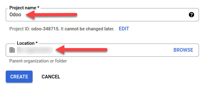 Nome e local do projeto para o Google OAuth.