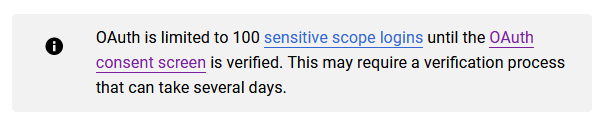 O OAuth está limitado a 100 logins de escopo sensível.