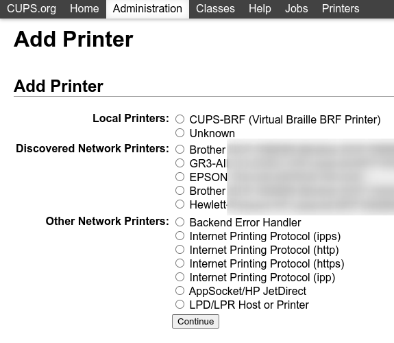 Menu de administração, adicionar seleção de impressora.