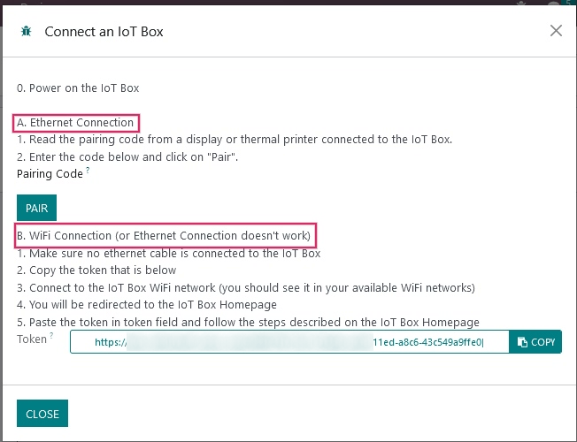 Etapas de conexão para uma conexão com fio ou conexão Wi-Fi.