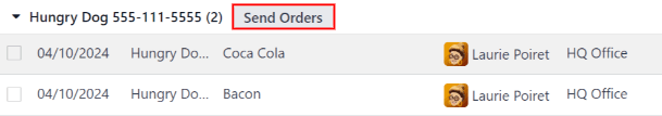 O pedido de um fornecedor com os botões X Cancelar e Enviar pedidos destacados.