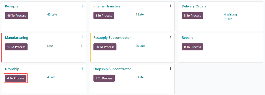 Clique no botão verde do cartão Envio direto para visualizar todos os pedidos.