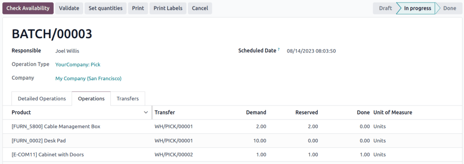 Mostrar quantidades reservadas indisponíveis na aba *Operações*.