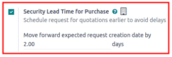 Defina o lead time de segurança para a compra no Inventário > Configuração > Definições.