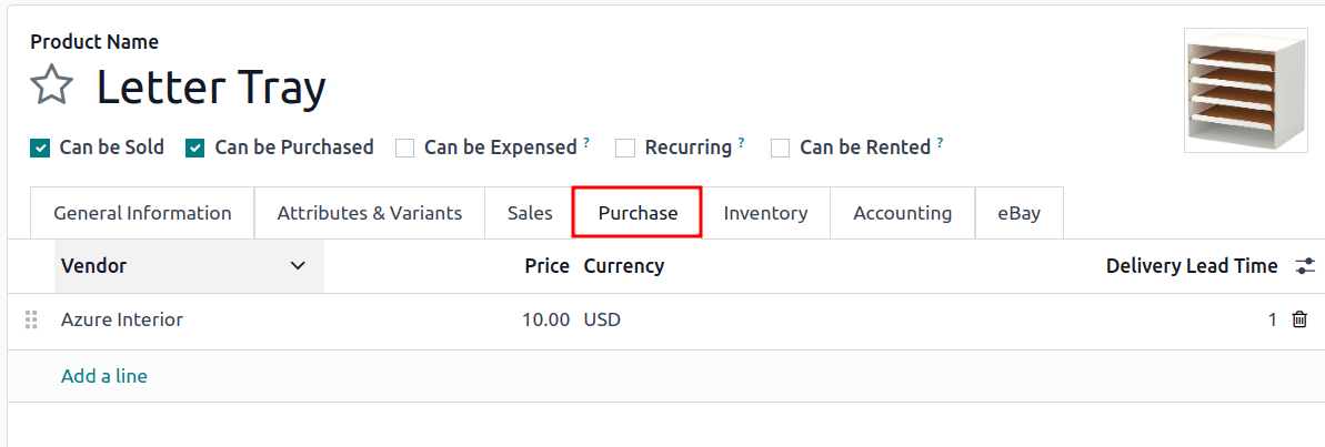 Especifique um fornecedor e um preço na aba Compra.