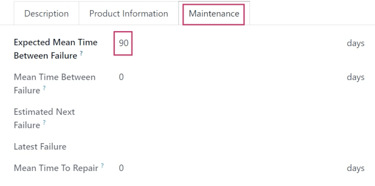 A aba Manutenção no formulário de equipamento mostra campos de métricas computadas.