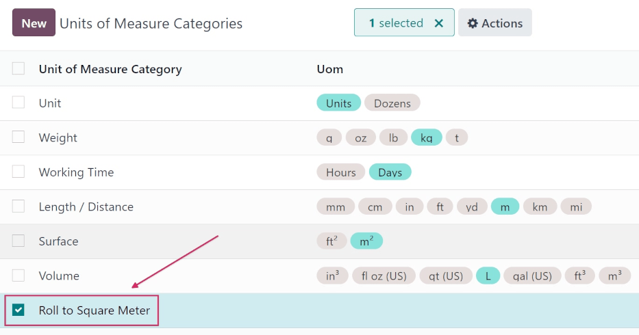 Criar uma nova categoria de unidades de medida no Odoo Compras