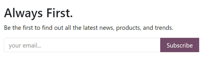 Exemplo de como um bloco de newsletter aparece em um site Odoo.