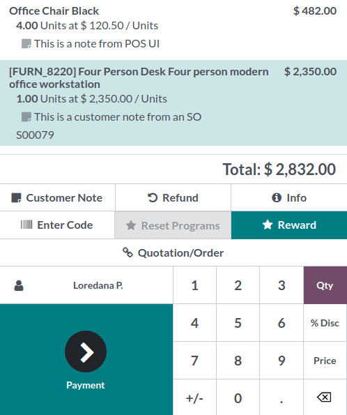 Botão de nota do cliente e notas (PV e sessão do PDV) sobre produtos no carrinho