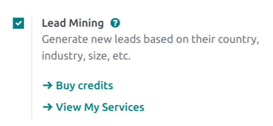 Ative a mineração de leads nas configurações do Odoo CRM.