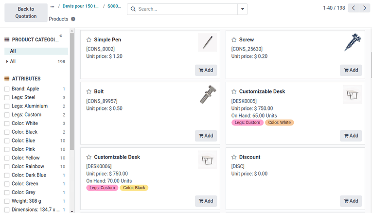 O catálogo de produtos apresenta todos os produtos como cartões.