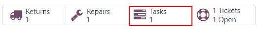 Visão dos botões inteligentes do chamado, com foco na tarefa.