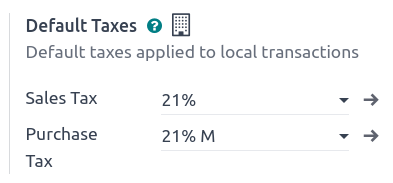 Definiți ce taxe să utilizați în mod implicit în Odoo