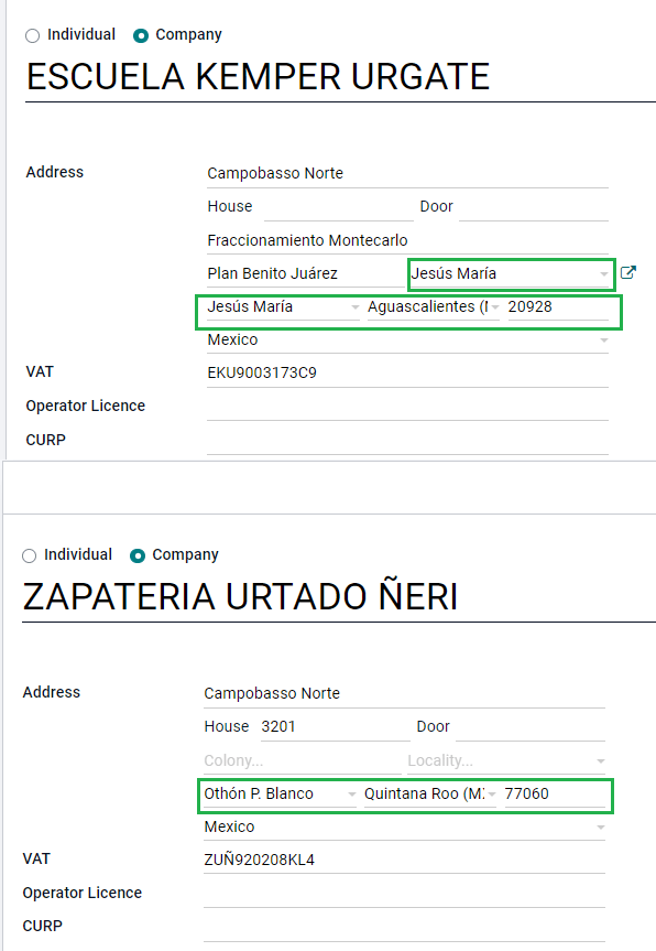 Configurarea contactului ghidului de livrare.