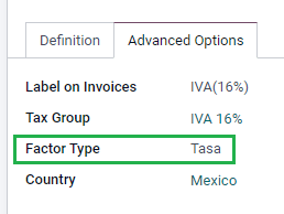 Tip factor Configurație tip taxă pe vânzări.