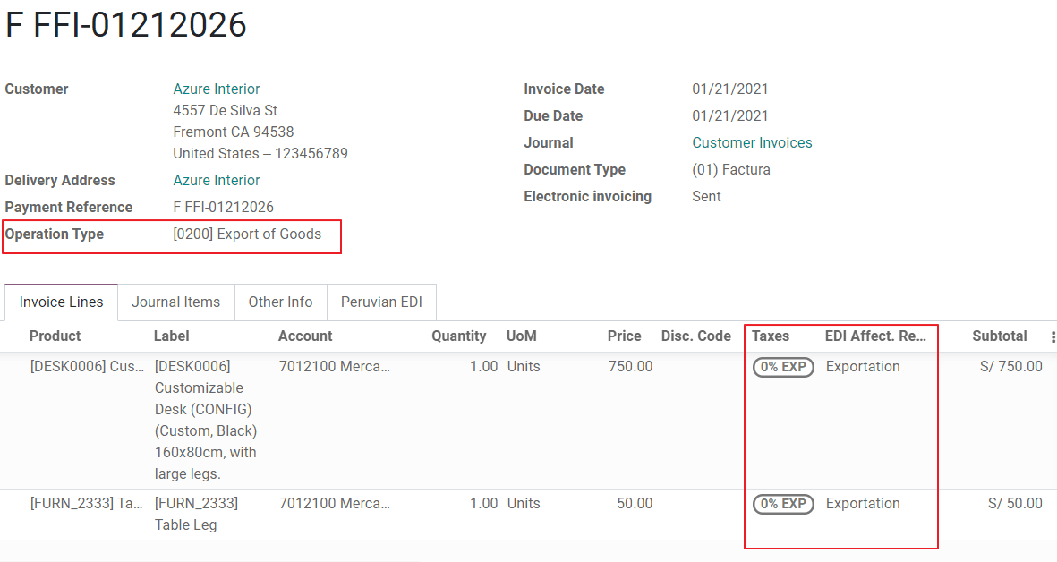 Datele principale ale facturilor de export