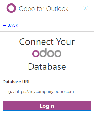 Introducerea adresei URL a bazei de date Odoo