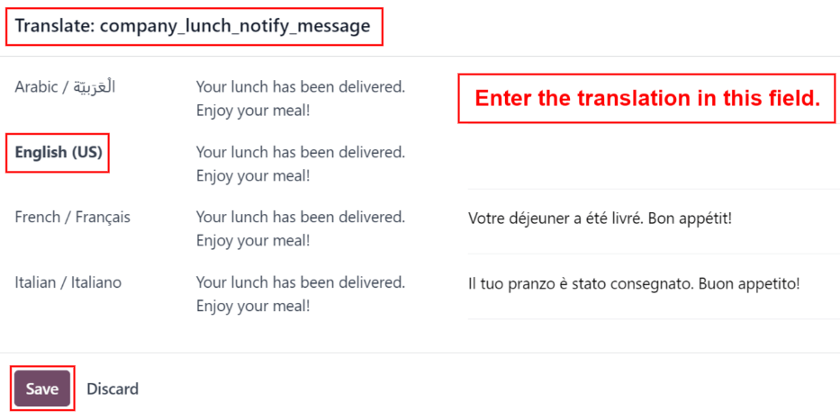 Caseta de text de traducere, cu limba curentă evidențiată și limba arabă câmpul de traducere evidențiat.