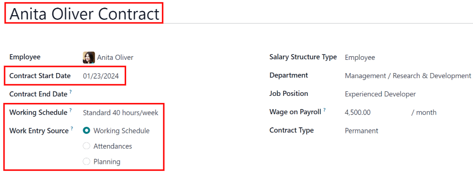 Formular de contract nou de completat la crearea unui nou contract, cu câmpurile obligatorii conturate cu rosu.