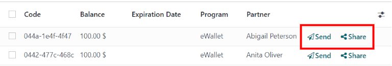 Butoanele de trimitere și partajare eWallets