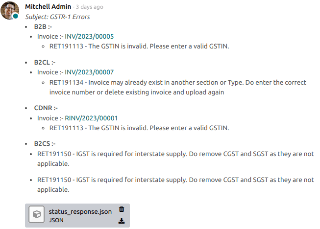 ข้อผิดพลาด GSTR-1 ในบันทึกใบแจ้งหนี้