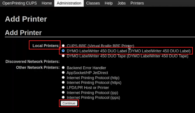 เพิ่มหน้าจอเครื่องพิมพ์บน OpenPrinting CUPS โดยไฮไลต์ฉลาก DYMO LabelWriter 450 DUO