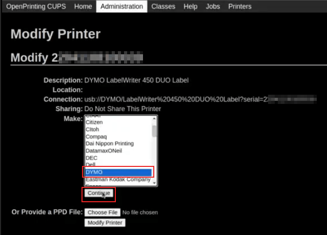 ตั้งค่าหน้าการสร้างโดยใช้ DYMO และไฮไลต์ดำเนินการต่อ