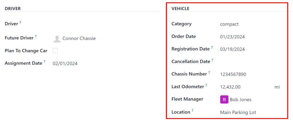 The new vehicle form, showing the vehicle tax section.