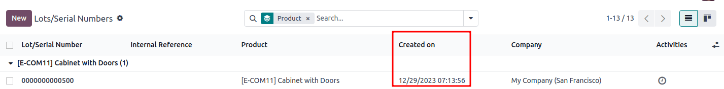 Display arrival date of a lot for an item.