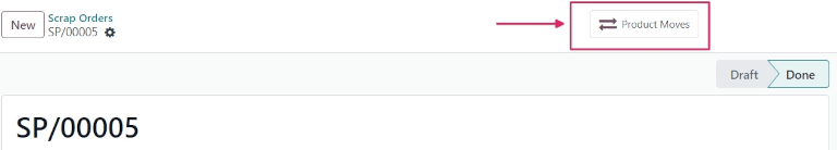 Product Moves smart button on new scrap order form.