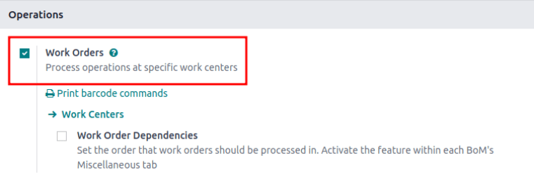 "Work Orders" feature in the Settings page.