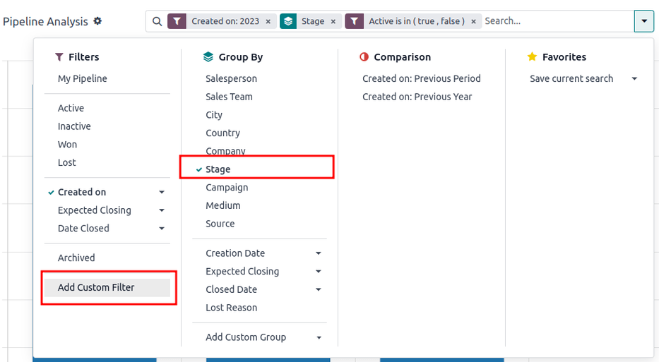 The Search menu containing the filters for a basic win/loss report.