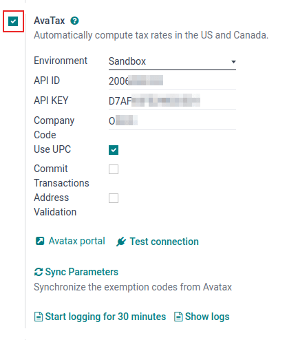 配置 Avatax 设置