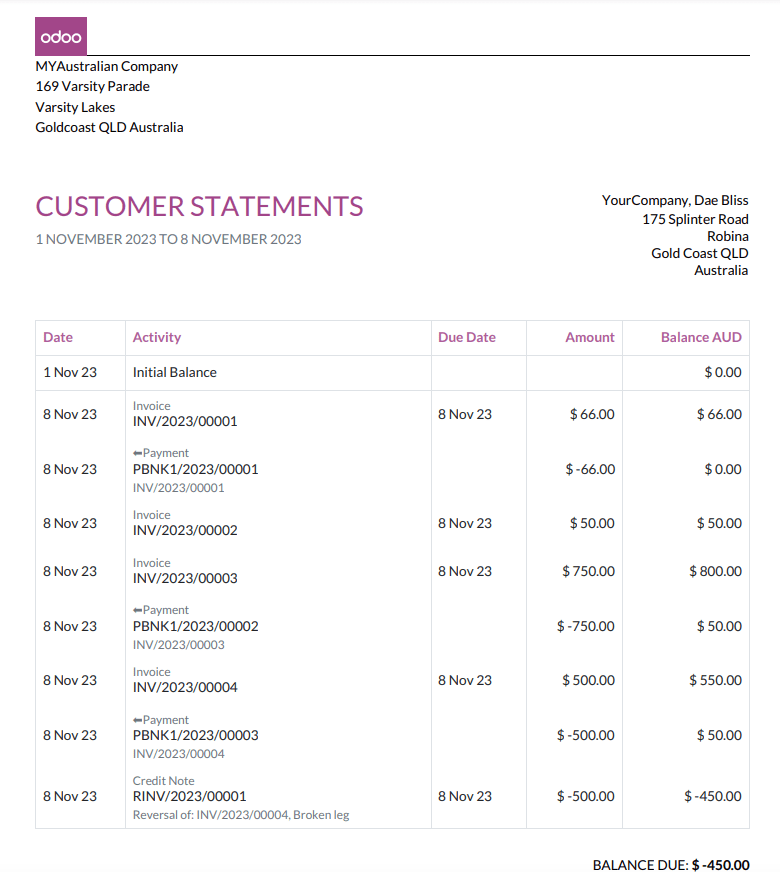 Odoo 中的客户对账单