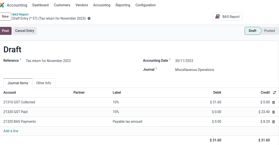 BAS 税款支付。