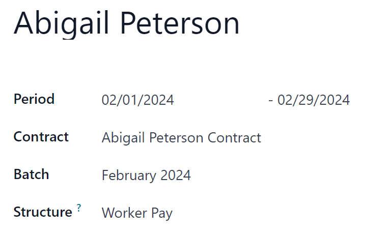 The top fields for a new payslip all filled out for a February payslip.