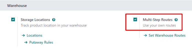 在库存设置中激活多步骤路线和存储位置。