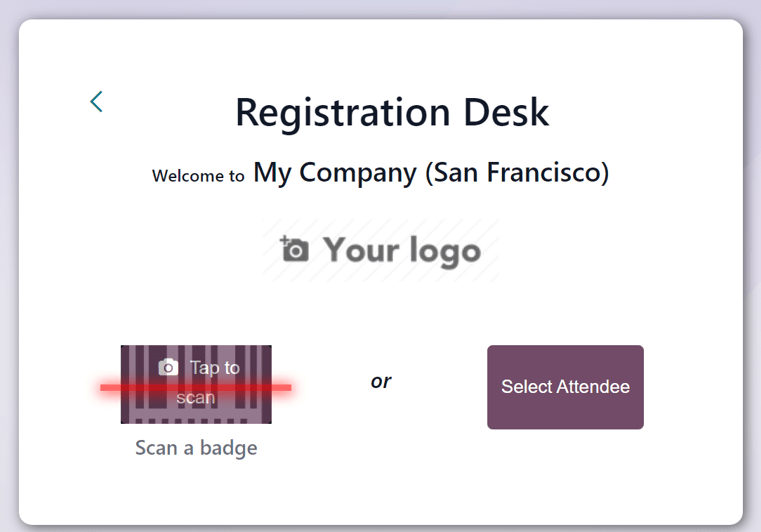 The Registration Desk page in the Odoo Events application.