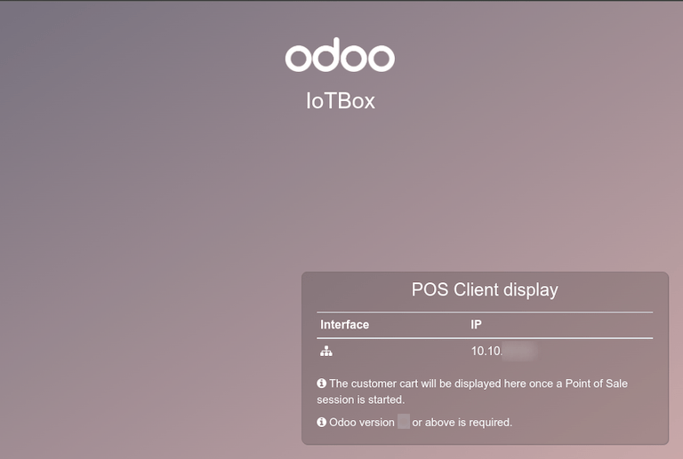 The default "POS Client Display" screen that appears when a screen display is successfully connected to an IoT box.