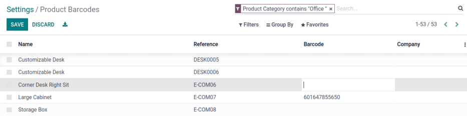 View the Product Barcodes page from inventory settings.