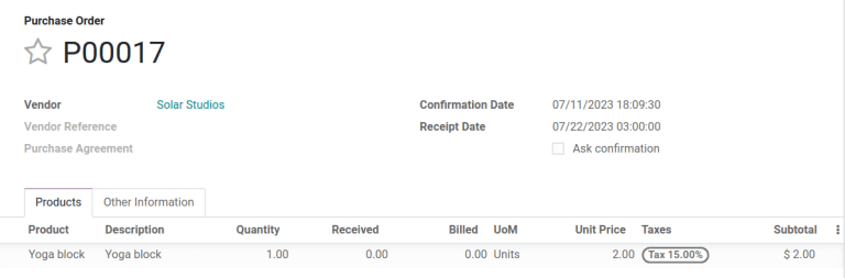 Show expected *Receipt Date* of the product from the vendor.