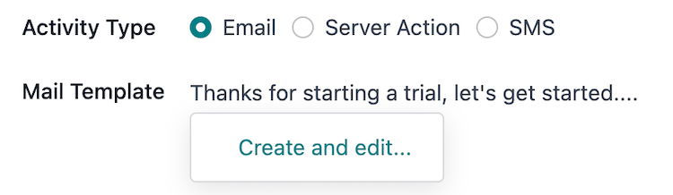 The create and edit email drop-down option on create activities pop-up window.