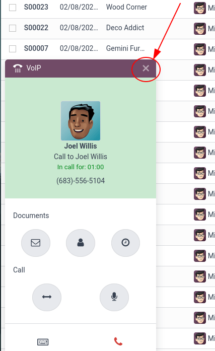 VoIP-gesprek in Odoo.