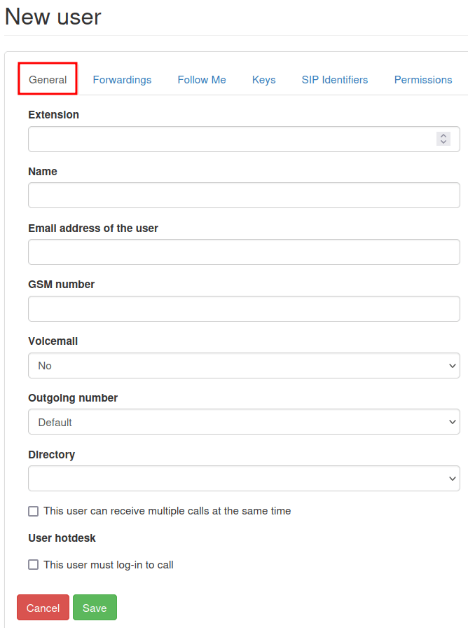 Algemene tabbladindeling in de Axivox-beheerconsole.