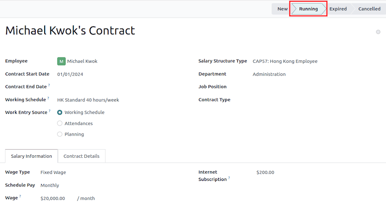 Hong Kong employment contract.