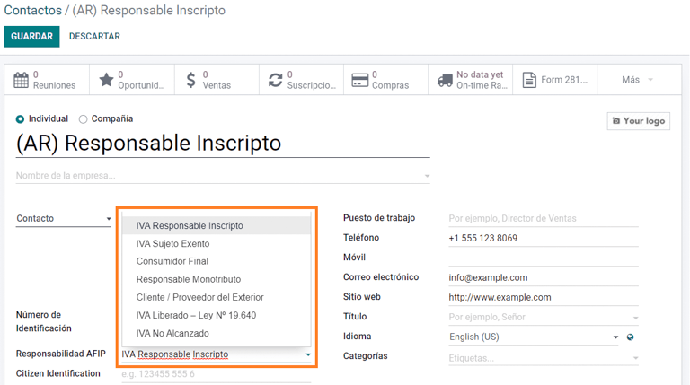 Select AFIP Responsibility Type.