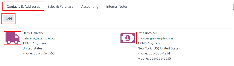 The create contact form with all parts filled in.